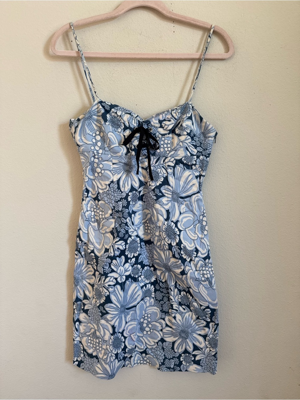 Vintage Y2K Tibi Blue White Floral Surfer Hawaii Mini Dress size 4